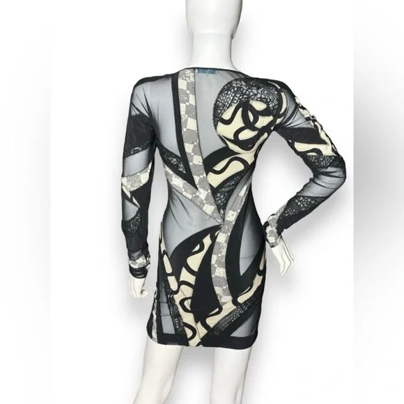 🔥Emilio Pucci 2009 Runway Look 19 Silk & Mesh Abstract Dress - Picture 5 of 12